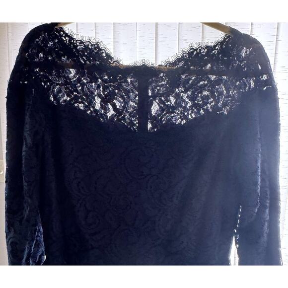 Tadashi Shoji NWOT 3/4 Sleeve Navy blue Lace Belted Waist Sz 14 Evening Dress - Picture 3 of 7